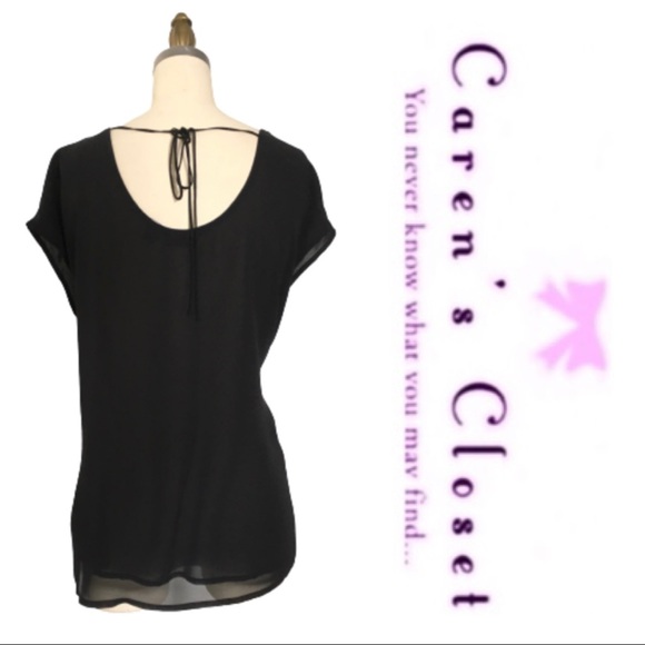 ANA Black Sequin Striped Chiffon Top - Picture 4 of 5